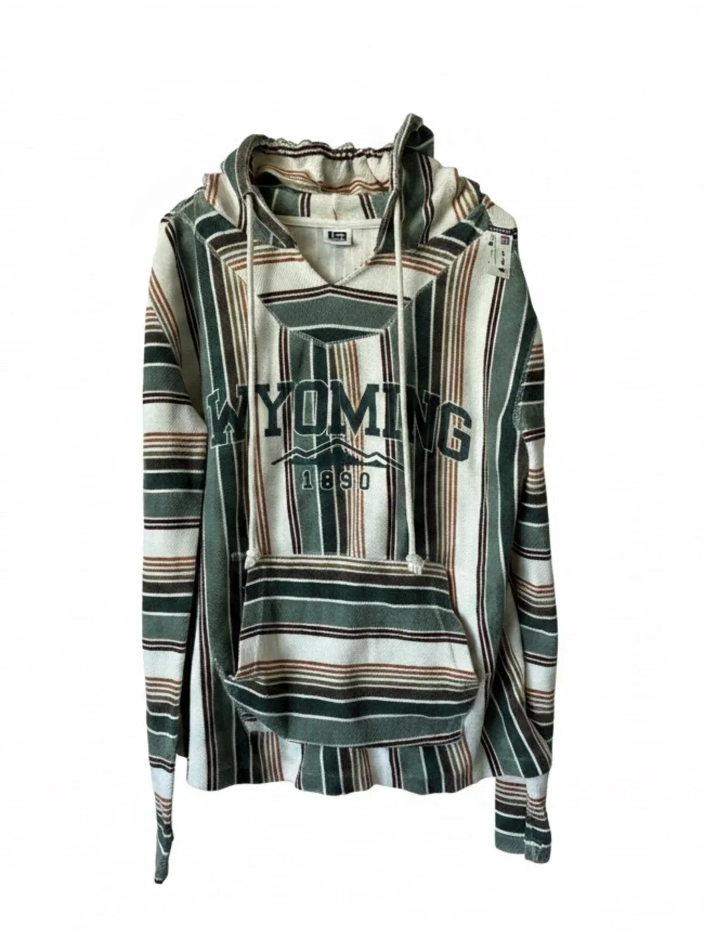 Wyoming Striped Hooded Crewneck Sweater - Green Cream